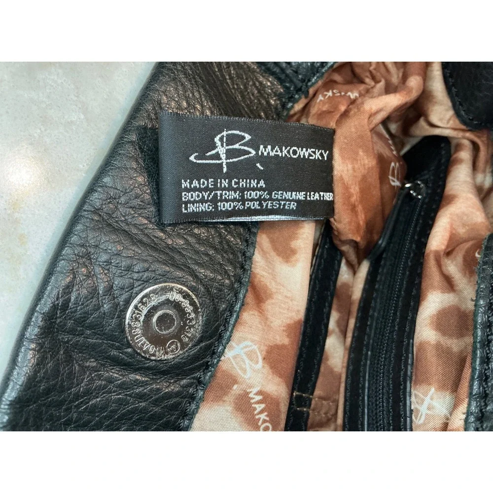 B Makowsky‎ Black Leather Hobo Shoulder Bag Purse - Picture 8 of 16